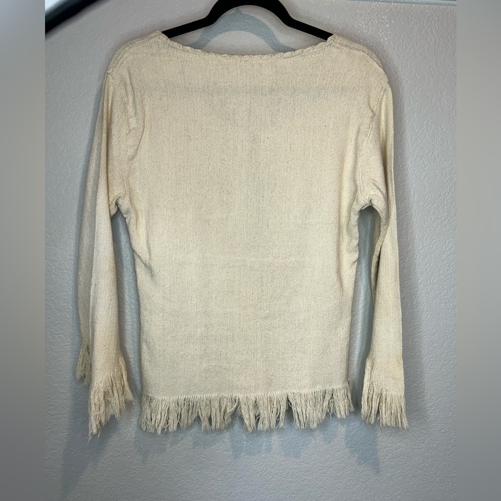 211. Vintage Boho Cream/Ivory Linen Fringed Shacket M - Picture 8 of 8
